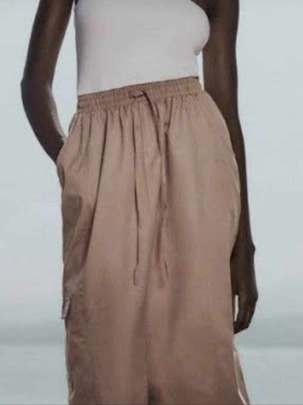Zara Taupe Drawstring Midi Skirt